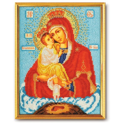Богородица Почаевская. Набор для вышивания икон из бисера: ткань с нанесенной схемой  и рисунком,бисер,игла,размер: 20*27 см 