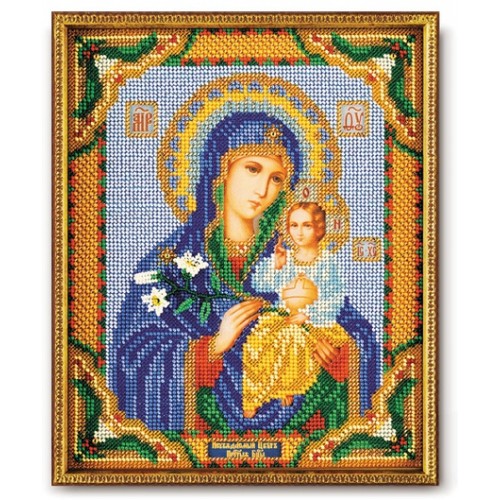 Богородица Неувядаемый Цвет. Набор для вышивания икон из бисера: ткань с нанесенной схемой  и рисунком,бисер,игла,размер: 20*24 см 