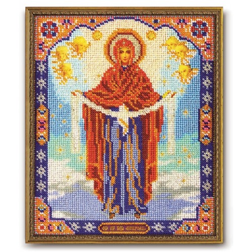 Богородица Покрова. Набор для вышивания икон из бисера: ткань с нанесенной схемой  и рисунком,бисер,игла,размер: 20*25 см 