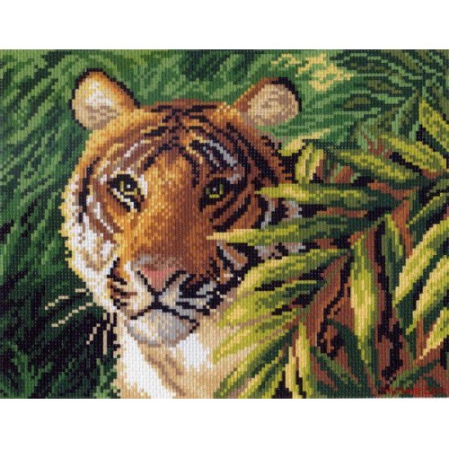 Индокитайский тигр. Канва с рисунком для вышивания. Размер: 28*34см.